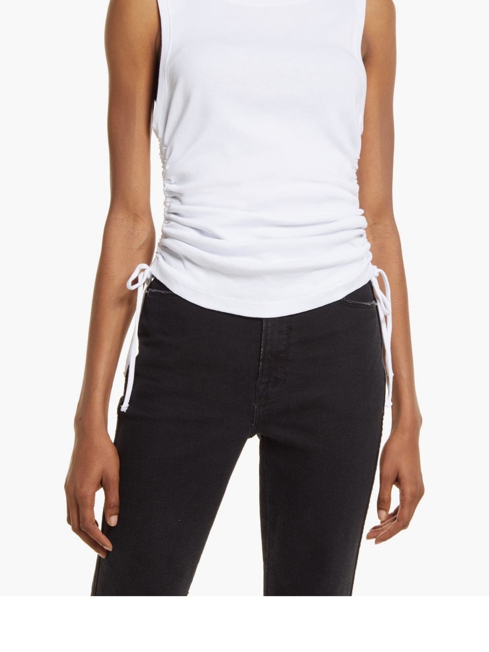 Good American White Sleeveless Ruched Side-Tie Tank Top